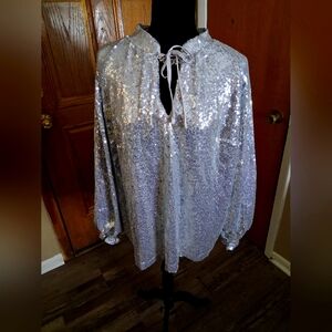 Crown & Ivy Silver Sequin Blouse